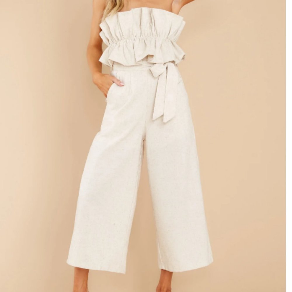 Can You Believe This Cream Jumpsuit form Red Dress Boutique - Medium